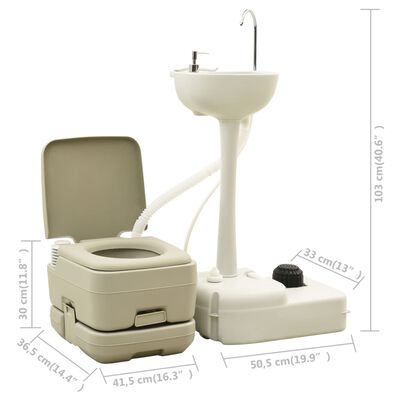 vidaXL Sada přenosného WC 10+10 l a umyvadla na mytí rukou 20 l šedá