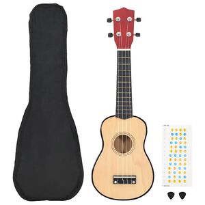 vidaXL Set sopr&aacute;nov&eacute; ukulele s obalem pro děti světl&eacute; dřevo 21"