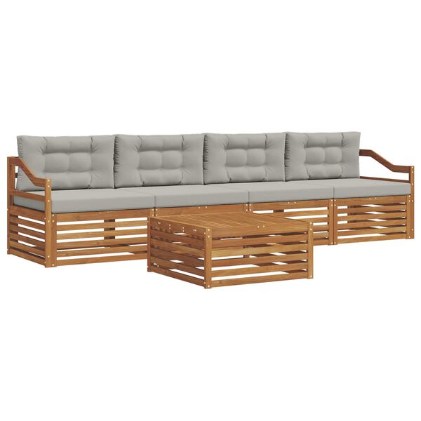 vidaXL Venkovn&iacute; pohovkov&aacute; souprava 5 pcs Př&iacute;rodn&iacute; a světle &scaron;ed&aacute;