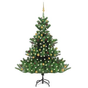 vidaXL Uměl&yacute; v&aacute;nočn&iacute; stromek normandsk&aacute; jedle LED a koule zelen&yacute; 210cm