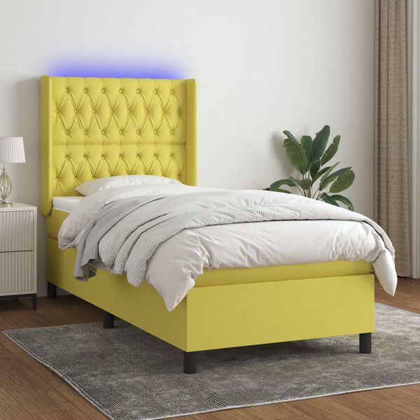 vidaXL Box spring postel s matrac&iacute; a LED zelen&aacute; 90x190 cm textil