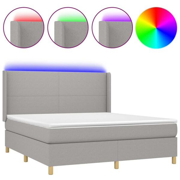 vidaXL Box spring postel s matrac&iacute; a LED světle &scaron;ed&aacute; 160x200 cm textil