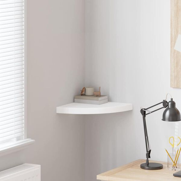 vidaXL Plovouc&iacute; rohov&aacute; police b&iacute;l&aacute; 35x35x3,8 cm MDF