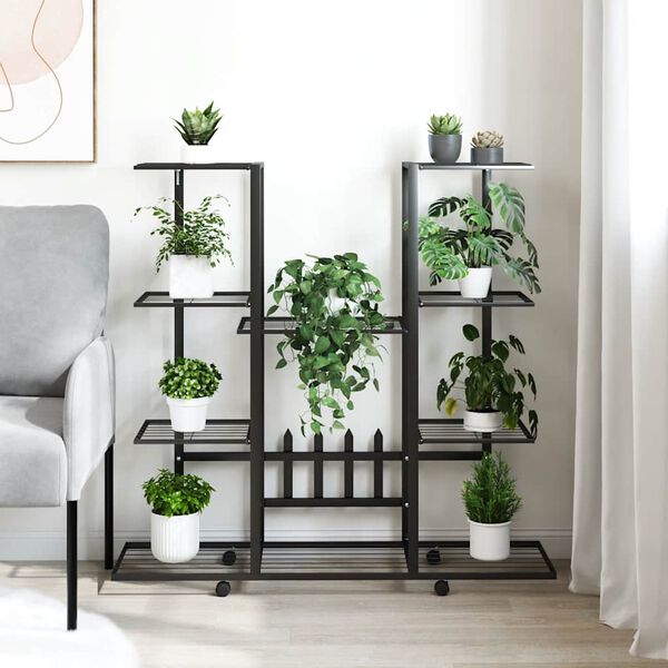 vidaXL Stojan na květiny s kolečky 94,5 x 24,5 x 91,5 cm čern&yacute; železo