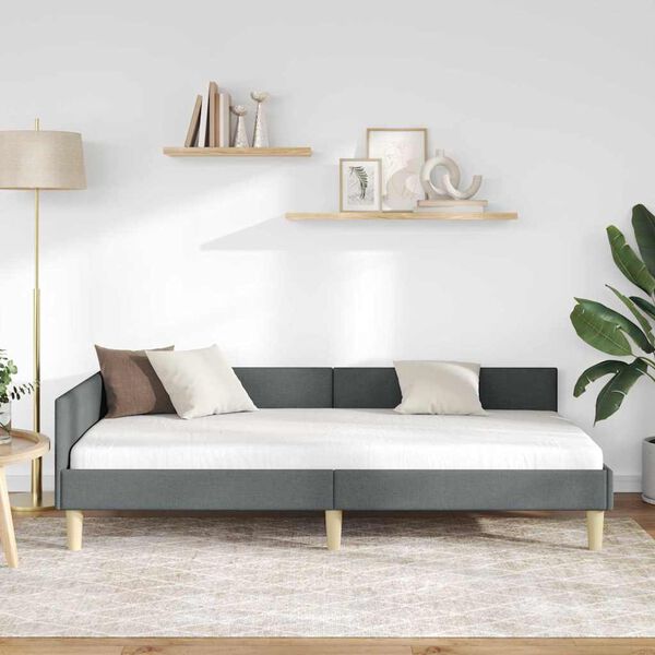 vidaXL Rohov&yacute; r&aacute;m postele s čelo Tmavě &scaron;ed&aacute; 90 x 190 cm textil