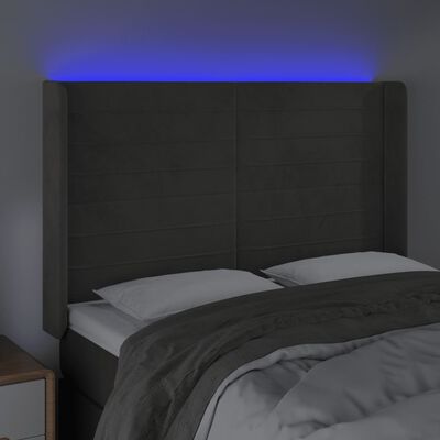 vidaXL Čelo postele s LED tmavě šedé 147 x 16 x 118/128 cm samet