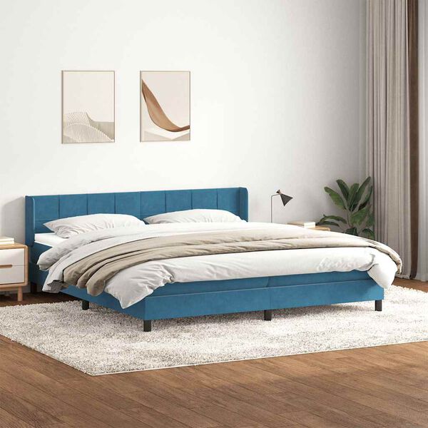 vidaXL Box spring postel s matrac&iacute; tmavě modr&aacute; 180x210 cm samet