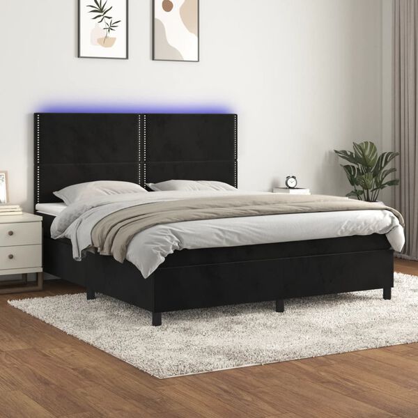 vidaXL Box spring postel s matrac&iacute; a LED čern&aacute; 160x200 cm samet