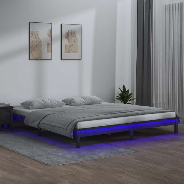 vidaXL R&aacute;m postele s LED &scaron;ed&yacute; 120 x 190 cm Small Double masivn&iacute; dřevo