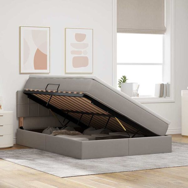 vidaXL Postel s &uacute;ložn&yacute;m prostorem a matrac&iacute; s čelo Taupe 140 x 190 cm