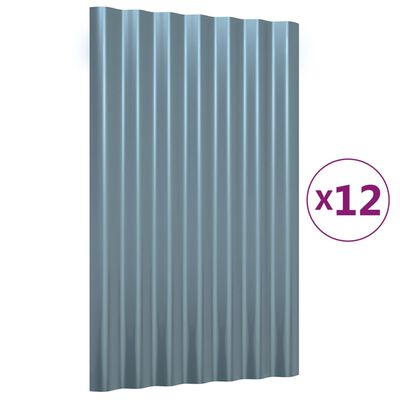 vidaXL Střešní panely 12 ks práškově lakovaná ocel šedé 60 x 36 cm