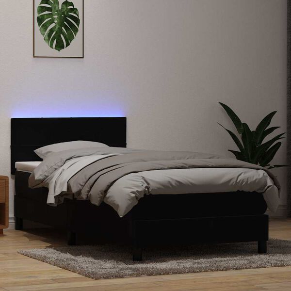 vidaXL Box spring postel s matrac&iacute; a LED čern&aacute; 80x210 cm samet