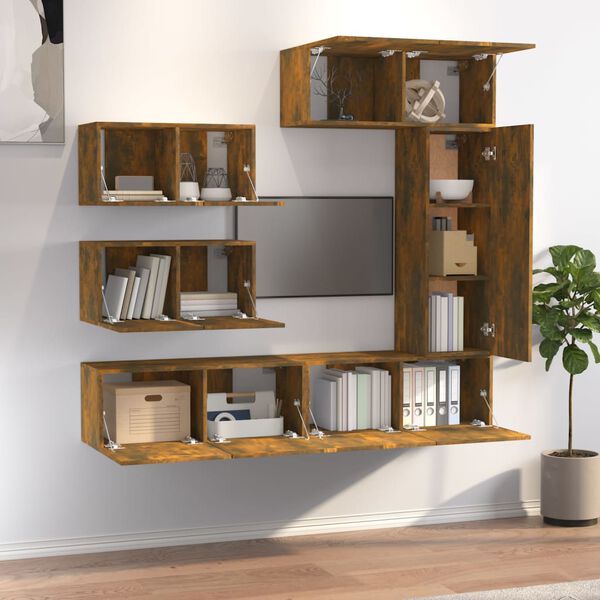 vidaXL 6d&iacute;ln&yacute; set TV skř&iacute;něk kouřov&yacute; dub kompozitn&iacute; dřevo