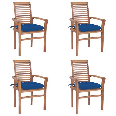 vidaXL Jídelní židle 4 ks modré podušky masivní teak