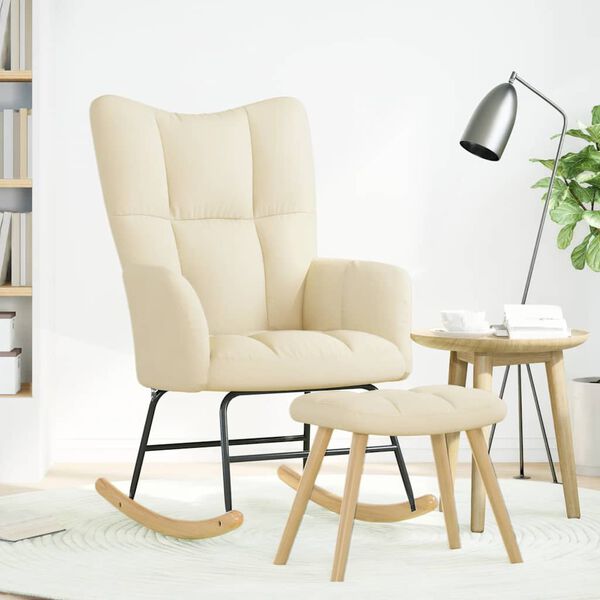 vidaXL Houpac&iacute; křeslo s podnožkou kr&eacute;mov&eacute; textil