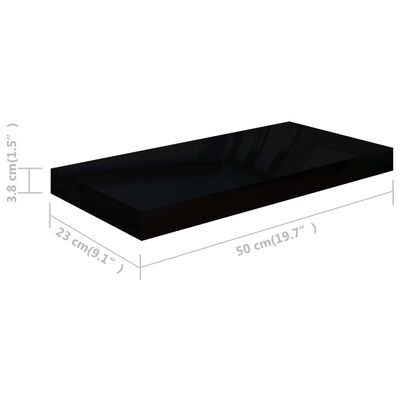 vidaXL Plovoucí nástěnná police černá vysoký lesk 50 x 23 x 3,8 cm MDF