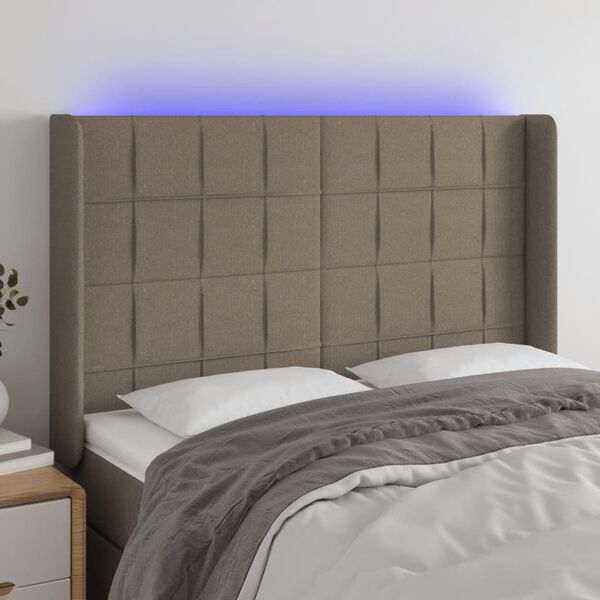 vidaXL Čelo postele s LED taupe 147 x 16 x 118/128 cm textil