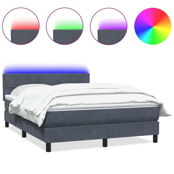 vidaXL Box spring postel s matrac&iacute; a LED tmavě &scaron;ed&aacute; 160x220 cm samet