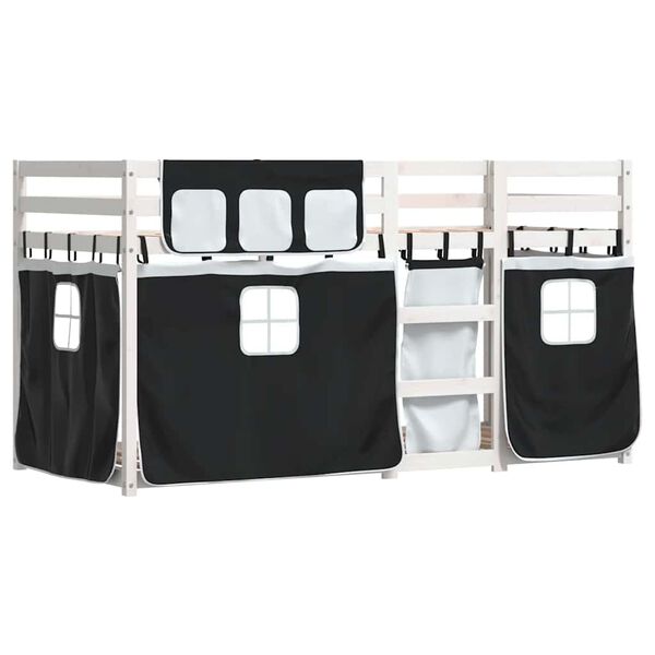 vidaXL Dětsk&aacute; patrov&aacute; postel se z&aacute;věsy b&iacute;l&aacute; a čern&aacute; 75x190 cm borovice