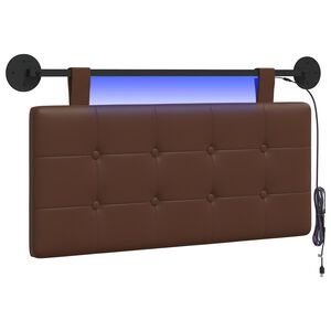 vidaXL Z&aacute;věsn&eacute; čelo postele S LED osvětlen&iacute;m Hněd&aacute; Uměl&aacute; kůže