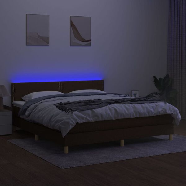 vidaXL Box spring postel s matrac&iacute; a LED tmavě hněd&aacute; 180x200 cm textil