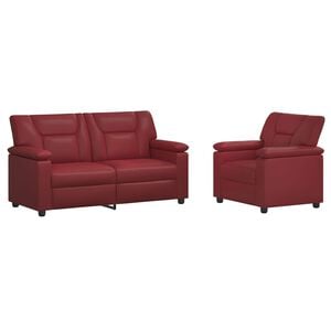 vidaXL Set pohovek 2 pcs V&iacute;no Červen&eacute; Uměl&aacute; kůže