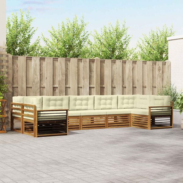 vidaXL Sedac&iacute; soupravy 7 pcs Přirozen&aacute; a Kr&eacute;mov&aacute; Masivn&iacute; ak&aacute;tov&eacute; dřevo