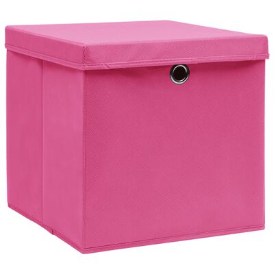 vidaXL Úložné boxy s víky 10 ks 28 x 28 x 28 cm růžové