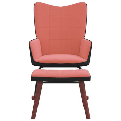 vidaXL Houpací křeslo se stoličkou růžové samet a PVC