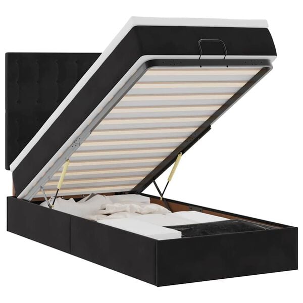 vidaXL Osmansk&yacute; r&aacute;m postele s matracemi čern&aacute; 90x190cm samet