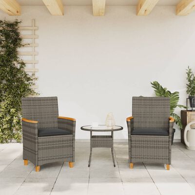 vidaXL Zahradní židle s poduškami 2 ks šedé polyratan a masivní dřevo