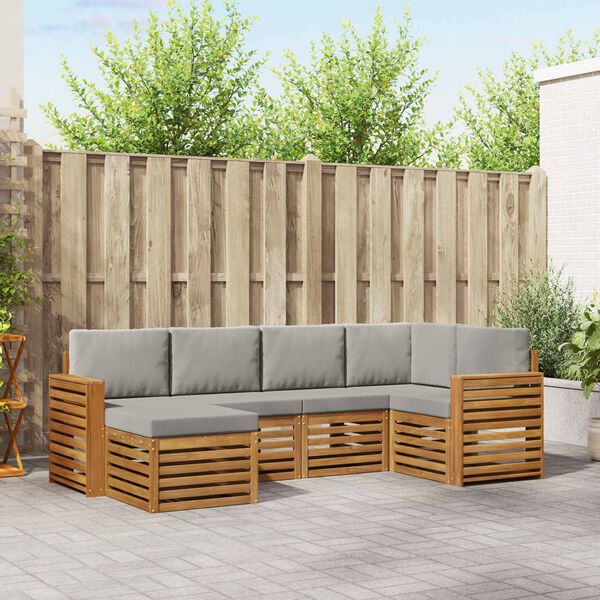 vidaXL Rohov&aacute; sofa sada s pol&scaron;t&aacute;řem 6 pcs Př&iacute;rodn&iacute; a světle &scaron;ed&aacute;