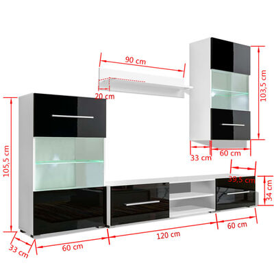 vidaXL Pětidílná obývací stěna s LED osvětlením černá