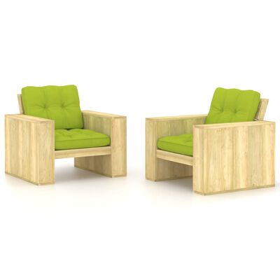 vidaXL Zahradní židle 2 ks jasně zelené podušky impregnovaná borovice