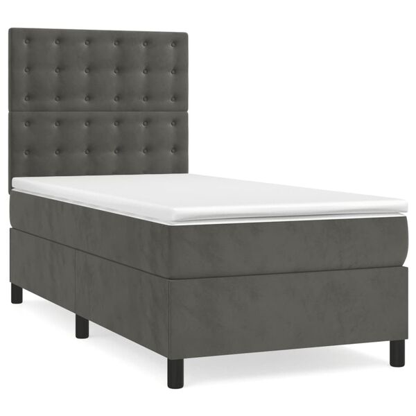 vidaXL Box spring postel s matrac&iacute; tmavě &scaron;ed&aacute; 90x190 cm samet