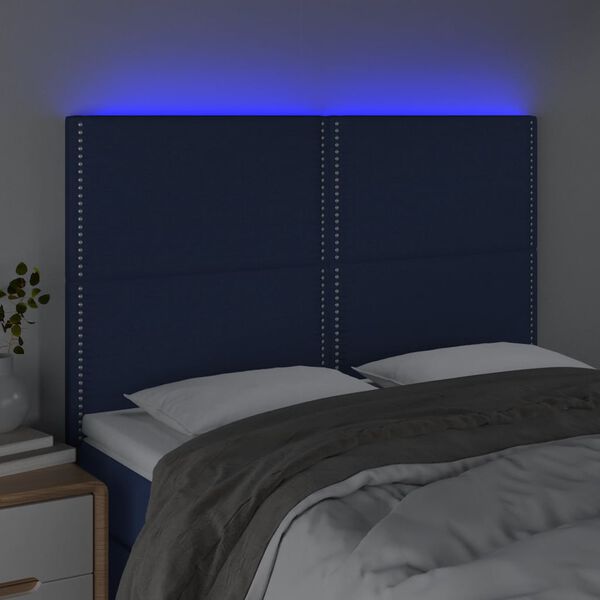 vidaXL Čelo postele s LED modr&eacute; 144x5x118/128 cm textil