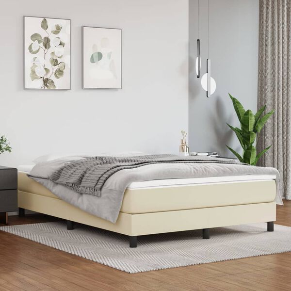 vidaXL Box spring postel s matrac&iacute; kr&eacute;mov&aacute; 140x190 cm uměl&aacute; kůže