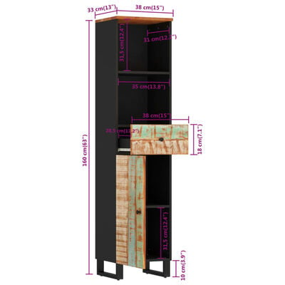 vidaXL Koupelnová skříňka 38 x 33 x 160 cm masivní recyklované dřevo