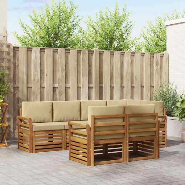 vidaXL Sedac&iacute; soupravy 7 pcs Přirozen&aacute; a B&eacute;žov&aacute; Masivn&iacute; ak&aacute;tov&eacute; dřevo