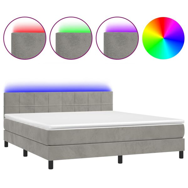 vidaXL Box spring postel s matrac&iacute; a LED světle &scaron;ed&aacute; 160x200 cm samet