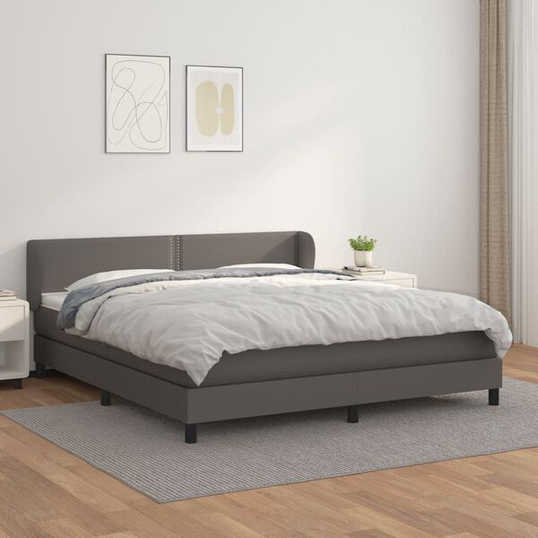 vidaXL Box spring postel s matrac&iacute; &scaron;ed&aacute; 180x200 cm uměl&aacute; kůže