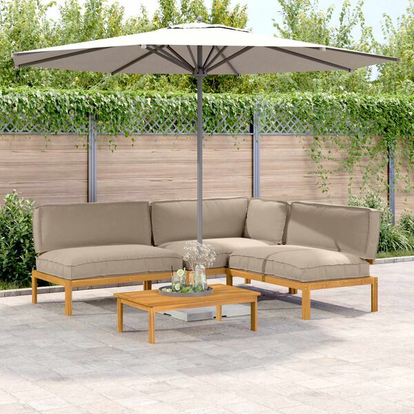 vidaXL Set pohovek s pol&scaron;t&aacute;řem 4 pcs Taupe Masivn&iacute; ak&aacute;tov&eacute; dřevo