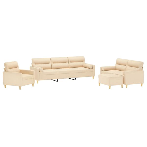 vidaXL 4dílná sedací souprava s polštáři a poduškami krémová textil