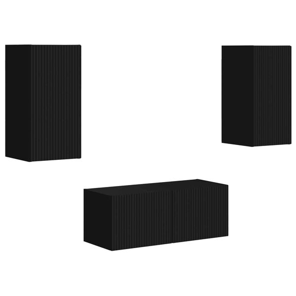 vidaXL Sestava TV skř&iacute;něk N&aacute;stěnn&yacute; 6 pcs Čern&aacute; kompozitn&iacute; dřevo