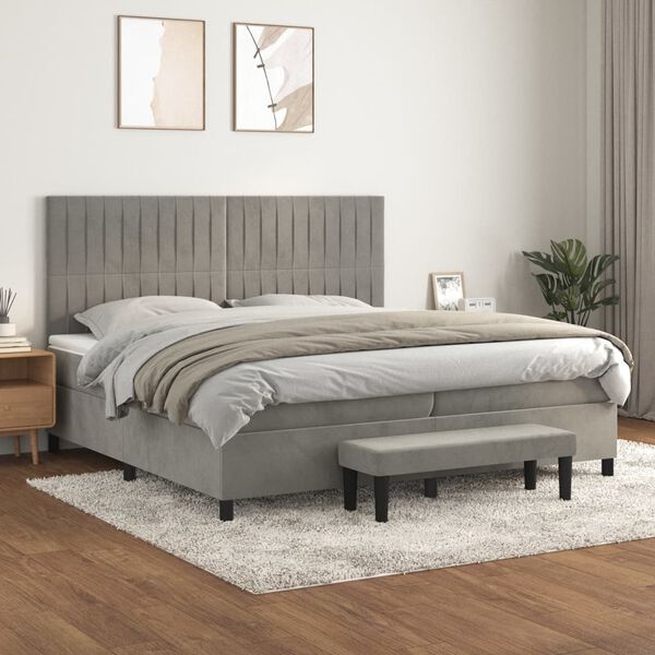 vidaXL Box spring postel s matrac&iacute; světle &scaron;ed&aacute; 200x200 cm samet