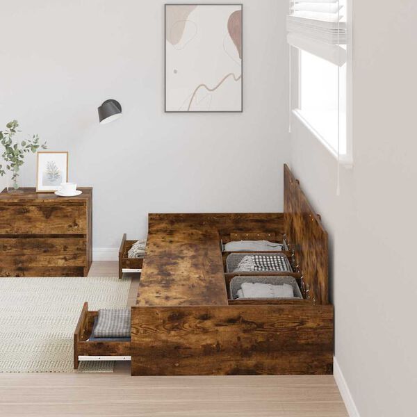 vidaXL R&aacute;m postele s čelo Kouřov&yacute; dub 80 x 200 cm kompozitn&iacute; dřevo