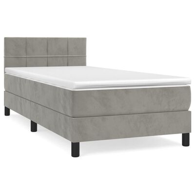 vidaXL Box spring postel s matrací světle šedá 90x200 cm samet