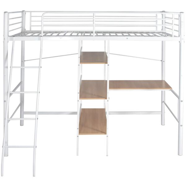 vidaXL Vysok&aacute; postel s psac&iacute;m stolem b&iacute;lo-hněd&aacute; kov 90 x 200 cm