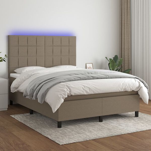 vidaXL Box spring postel s matrac&iacute; a LED taupe 140x200 cm textil
