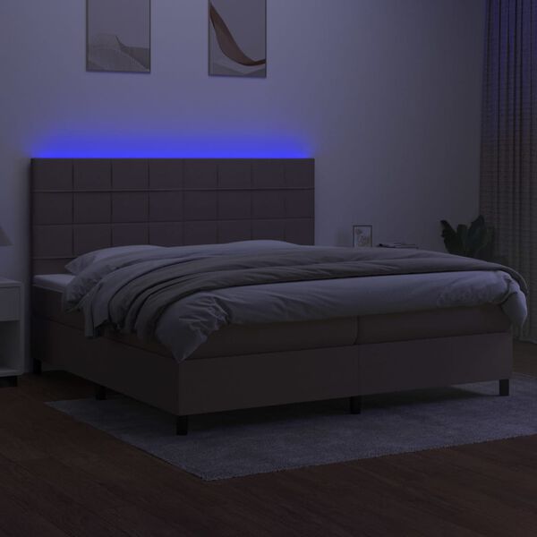 vidaXL Box spring postel s matrac&iacute; a LED taupe 200x200 cm textil